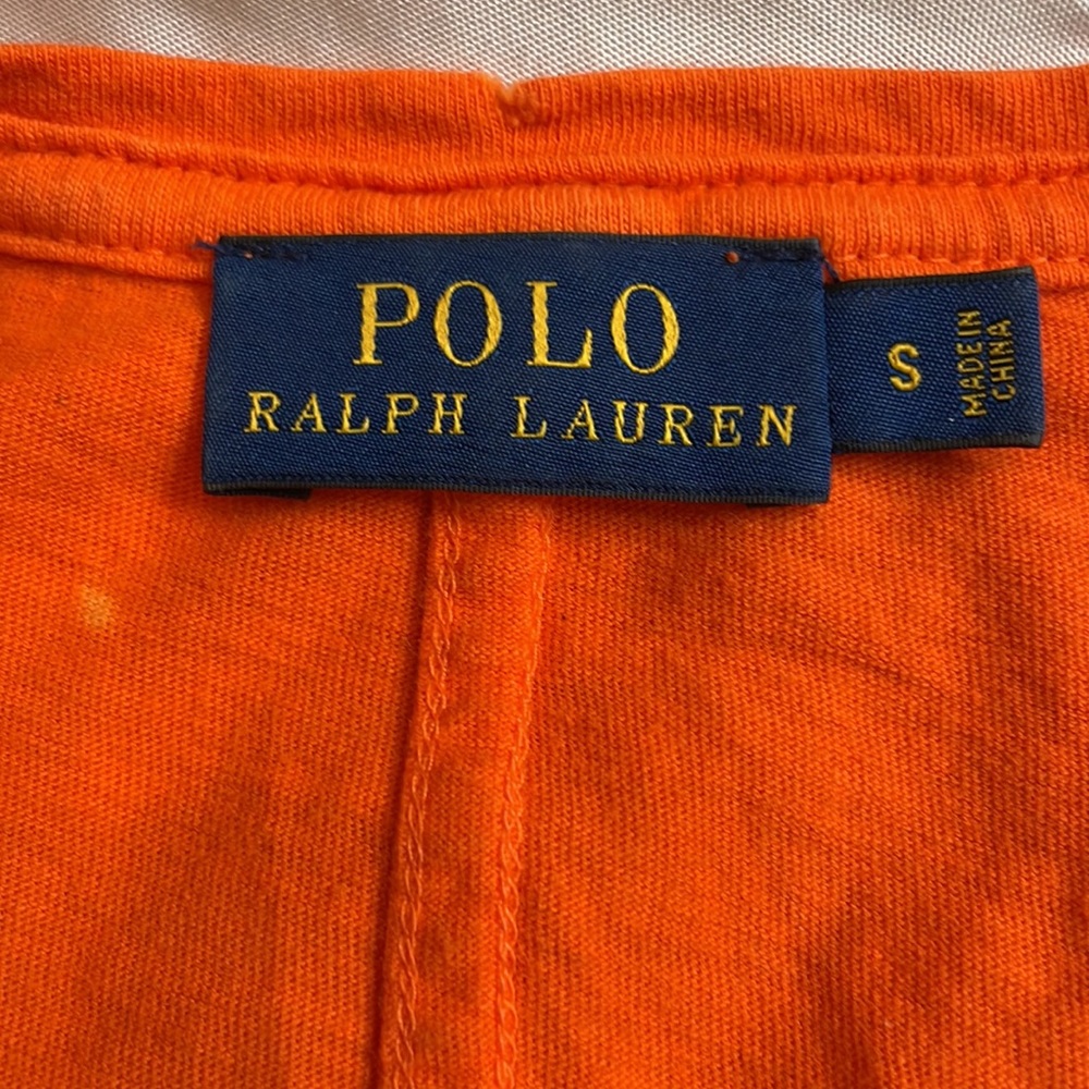 Polo Ralph Lauren Distressed Deep V-Neck Orange T-Shirt - Picture 3 of 13